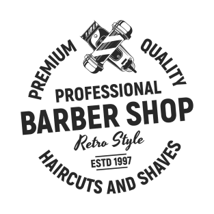Barbershop print with pole and clipper. Monochrome retro design. T-Shirt