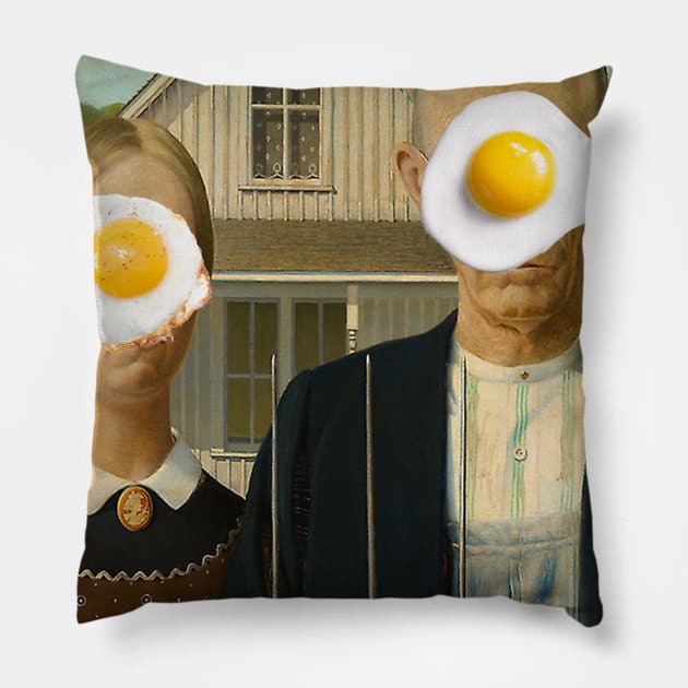 American gothic with egg face Pillow by rsclvisual