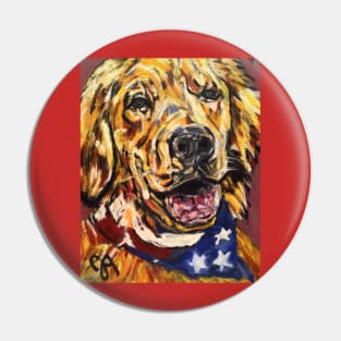 golden retriever dog with flag bandana Pin