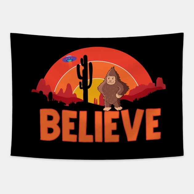 Bigfoot UFO Believe Conspiracy Theory Tapestry by UNDERGROUNDROOTS