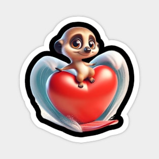 Heart Embrace Meerkat Surfer – Navigating the Sea of Love Tee Magnet