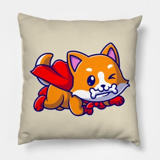 Cute Corgi Dog Super Bite Bone Cartoon Pillow