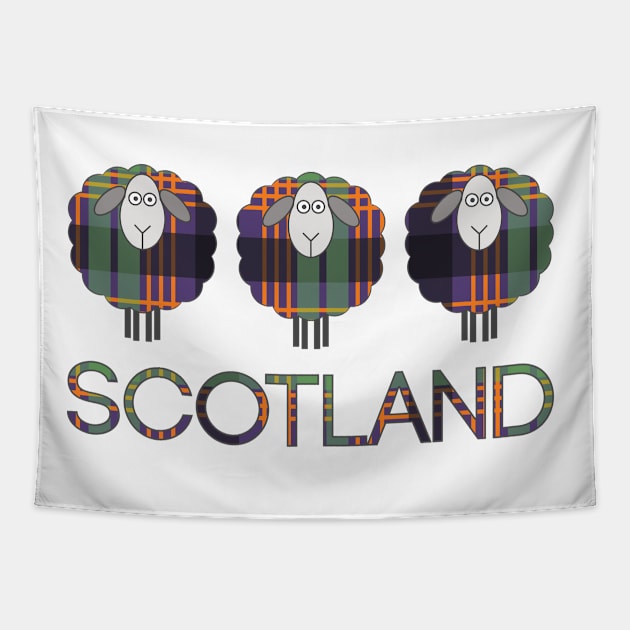 Trio of Scottish Halloween Coloured Tartan Patterned Sheep Tapestry by MacPean