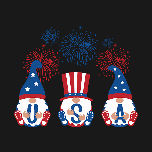 Three Gnomes Celebrating Independence USA Day 4th Of July by ElisamaAmarezw