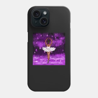 Black ballerina with white tutu dancing in the rain, ballerina among raindrops falling into Water Phone Case