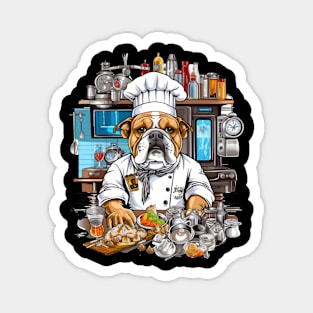 Accountant English Bulldog t-shirt design, a bulldog wearing a chef's hat and holding a kitchen timer Magnet