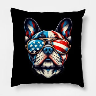 French Bulldog Patriotic Sunglasses American Flag 4th of July Pillow