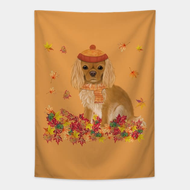 Ruby in Fall Leave, Ruby Cavalier King Charles Spaniel Tapestry by Cavalier Gifts