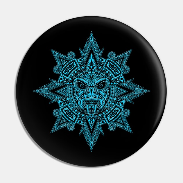 Ancient Blue and Black Mayan Sun Mask Pin by jeffbartels