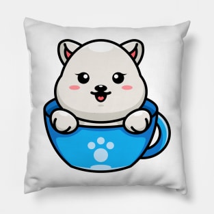 Cute polar bear on cup coffee cartoon Pillow