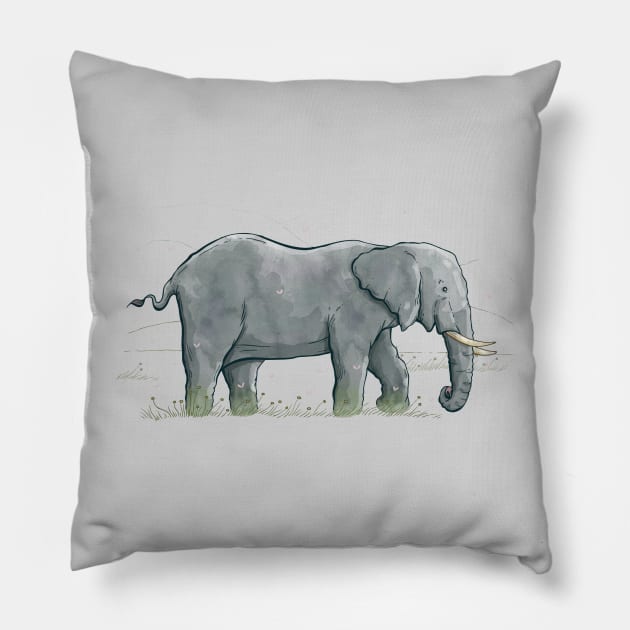 Traveling Elephant Pillow by TaylorRoseMakesArt