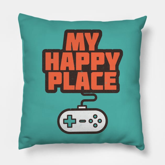 Video Games Are My Happy Place Slogan Pillow by Commykaze