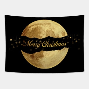 Marry Christmas elegant gold and black Christmas stars moon Tapestry