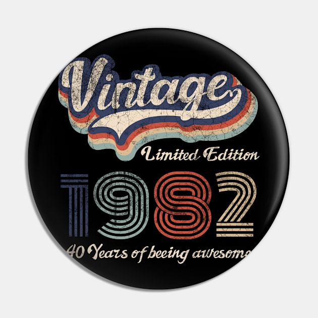 1982 Vintage Birthday Gift Tee Retro Style Pin by FNO