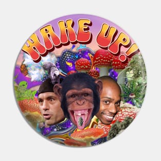 Joe Rogan n Dave Chappelle Alpha Chimp Mushroom Collage Art Pin