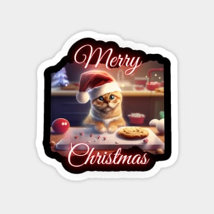 Merry Xmas, Cute Cat Helps Bake Cookies Magnet