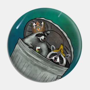 Raccoons And Rat In Trash Bin Launching Into Space Pin