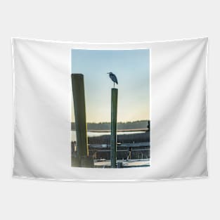 Great Blue Heron on a fishing dock 2 Tapestry