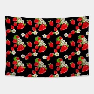 Nina's Strawberry Patch on Black Design Collection Tapestry