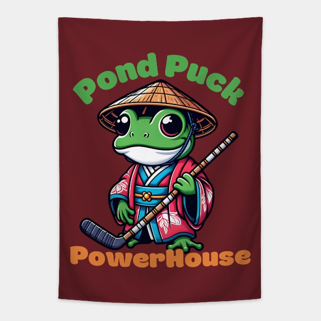 Ice hockey frog Tapestry by Japanese Fever