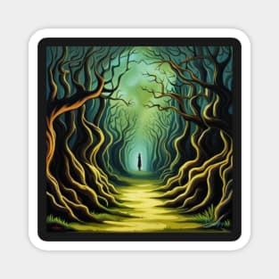 Lone Figure Waits on Magical Fairytale Woodland Path Magnet