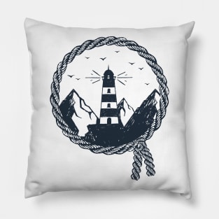 Lighthouse. Mountains. Nautical. Inspirational Creative Illustration. Pillow