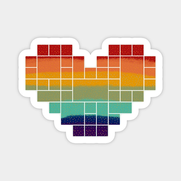 Rainbow polka-dot heart pixel shape.  Editable Magnet by TamxngTa