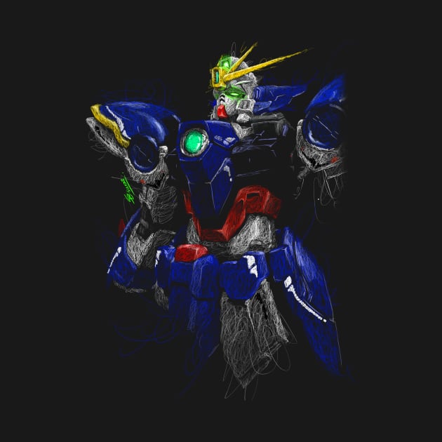 Gundam Wing zero custom scribble by Shawngkolon