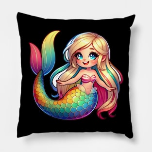 Rainbow Tail Kawaii Blonde Mermaid Pillow