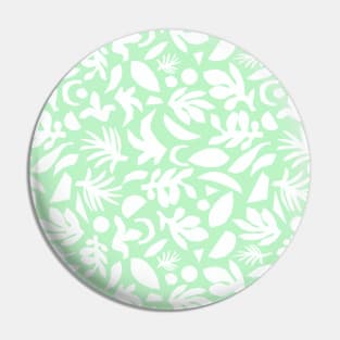 White Abstract Leaves On Mint Green Pin