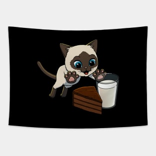 Siamese Cat excited to have Chocolate Cake with Milk Tapestry