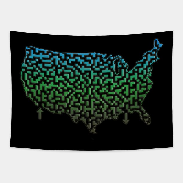 United States of America Shaped Maze & Labyrinth Tapestry by gorff