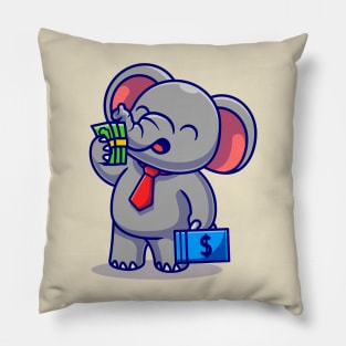 Cute Elephant Employee With Salary Cartoon Pillow