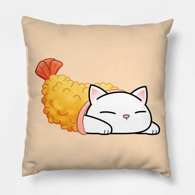 Chubby Cat Shrimp Tempura Pillow by Takeda_Art