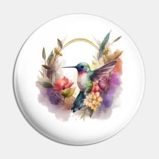 Hummingbird Floral Pin