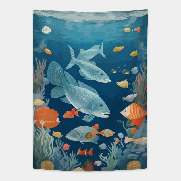 Rug Beautiful Ocean Fish Pattern Tapestry by AqlShop