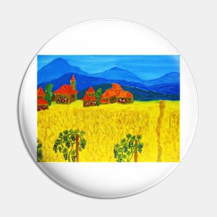 Landscape with yellow filed and blue hills Pin