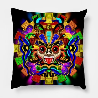 Aztec Warrior Mask Rainbow Colors Pillow