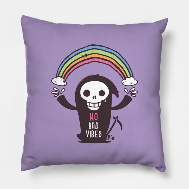 No Bad Vibes - Grim Reaper Pillow by zoljo