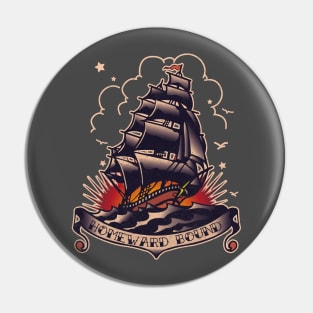 Traditional Tattoo Ship and sunset Homeward Bound Pin