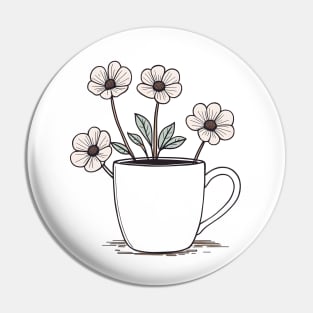 Cup Of Coffee And Flowers Pin