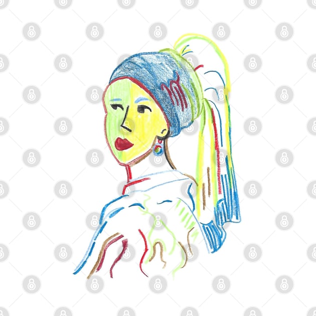 Girl with the pearl earring - Colorful pencil drawing by Le petit fennec