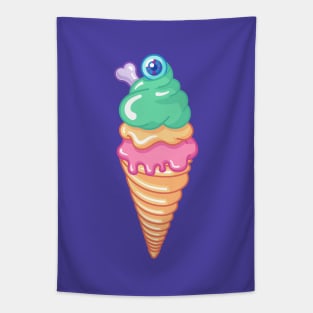 Ice cream cone with eyeball and bone Tapestry