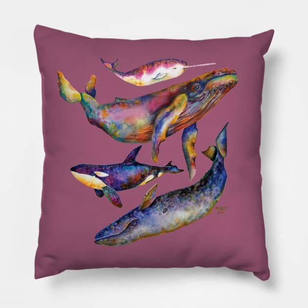 Four Whale Quartet - A Quartet of Whales Pillow by dotsofpaint