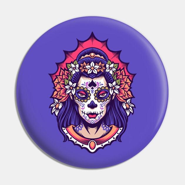 Day of the Dead Woman Pin by SLAG_Creative