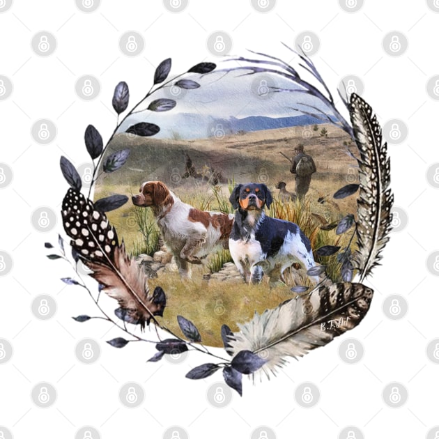 Quail hunting with a Brittany Spaniel, Art by German Wirehaired Pointer 