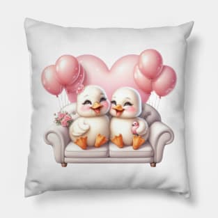 Valentine Duck Couple Sitting Sofa Pillow