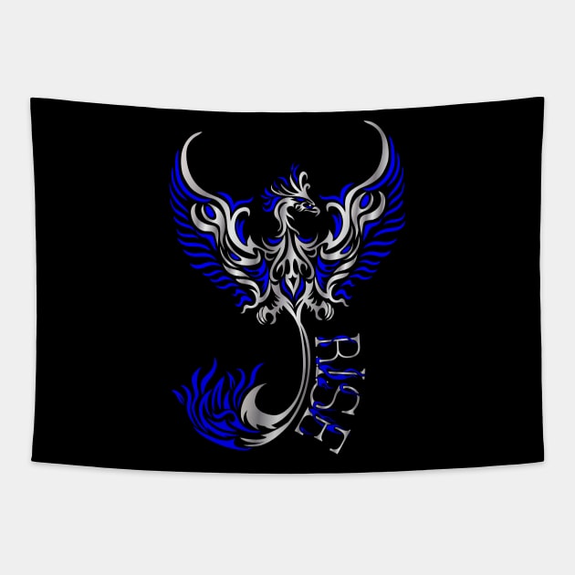 Rise up like a Phoenix from the ashes. Silver and Blue Phoenix in a Tribal / Tattoo Art style Tapestry by Designs by Darrin