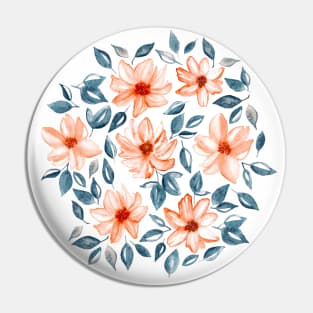 Orange & Navy Watercolor Floral 1 Pin