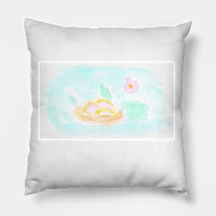 Easter, nest, eggs, flower, holiday, family, floral, spring, nature, watercolor, light Pillow